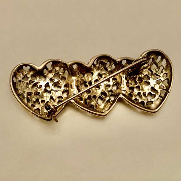 Silver Tone Triple Heart Brooch - Picture 2 of 2